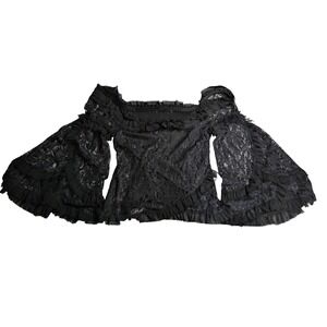 Whimsigoth Dark Fairy Top Medium Black Lace Off Shoulder Tiered Bell Sleeve